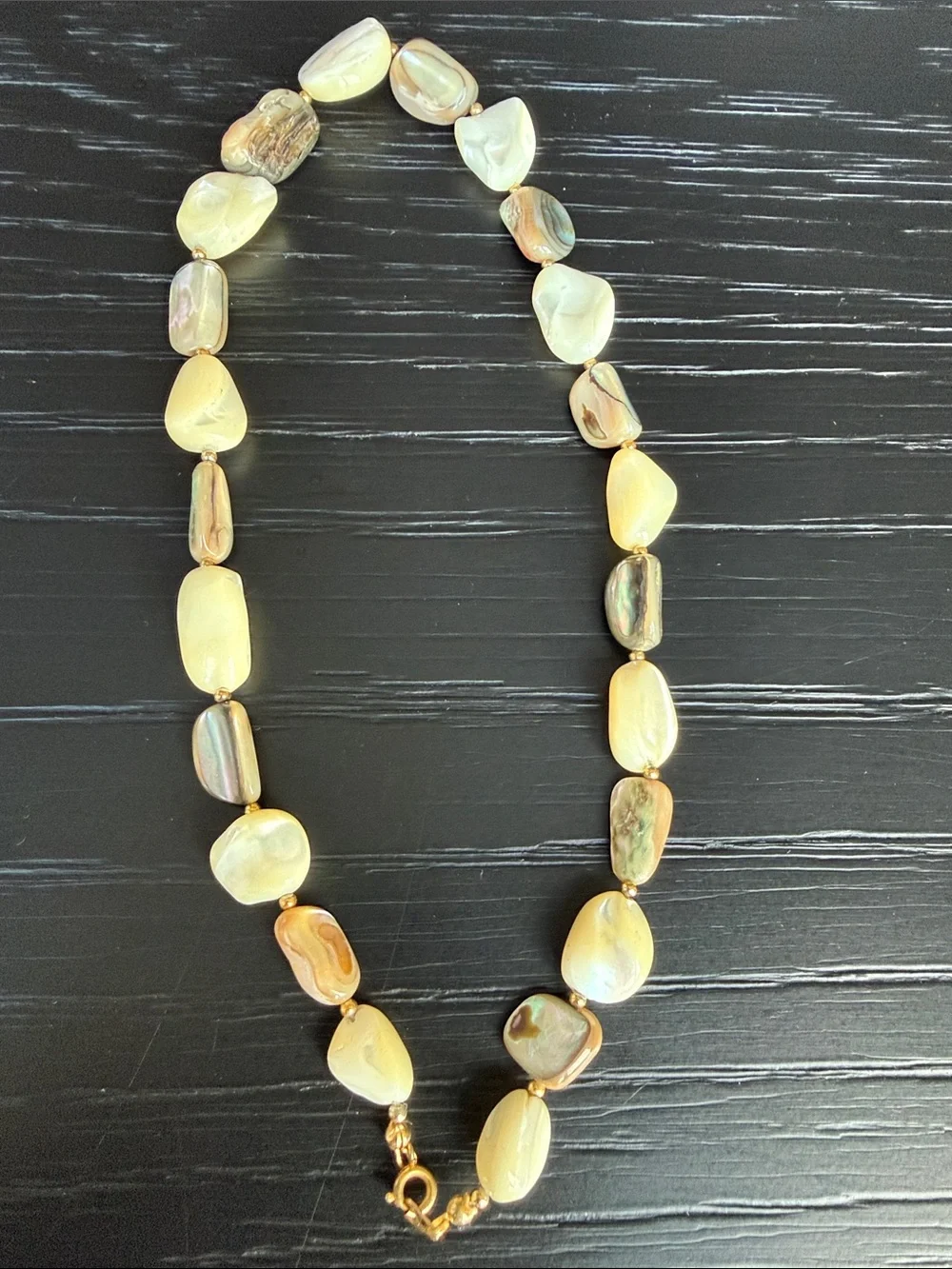 Natural Gemstone & Mother of Pearl Bead Necklace in Cream and Brown